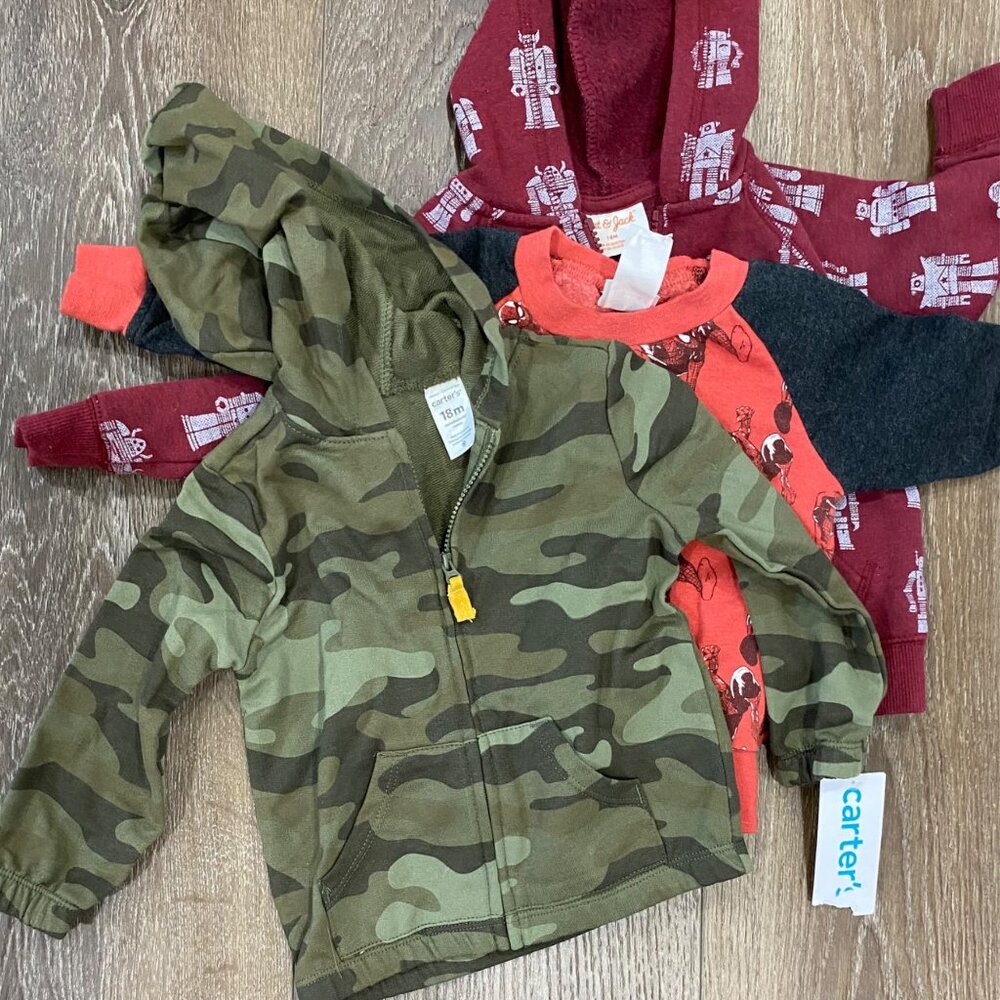 🍁Toddler Boys Hoodies & Sweatshirt Set - Camo Robot & Spiderman Theme Sizes 18M